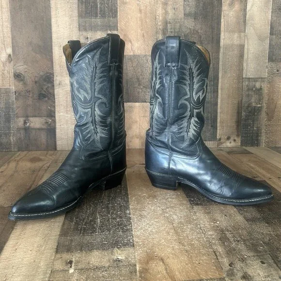 Tony Lama Vintage Black Western Cowboy Boots Mens 11 EE